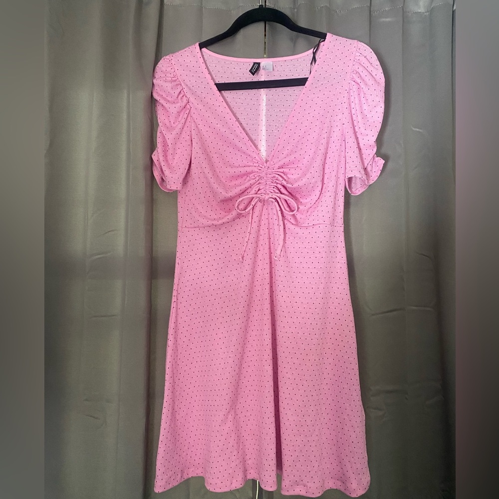 Pink Polkadot Tie Front Mini Dress!